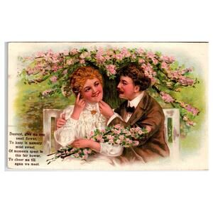 Vintage 1909 Valentine Postcard Romantic Couple Floral Embossed